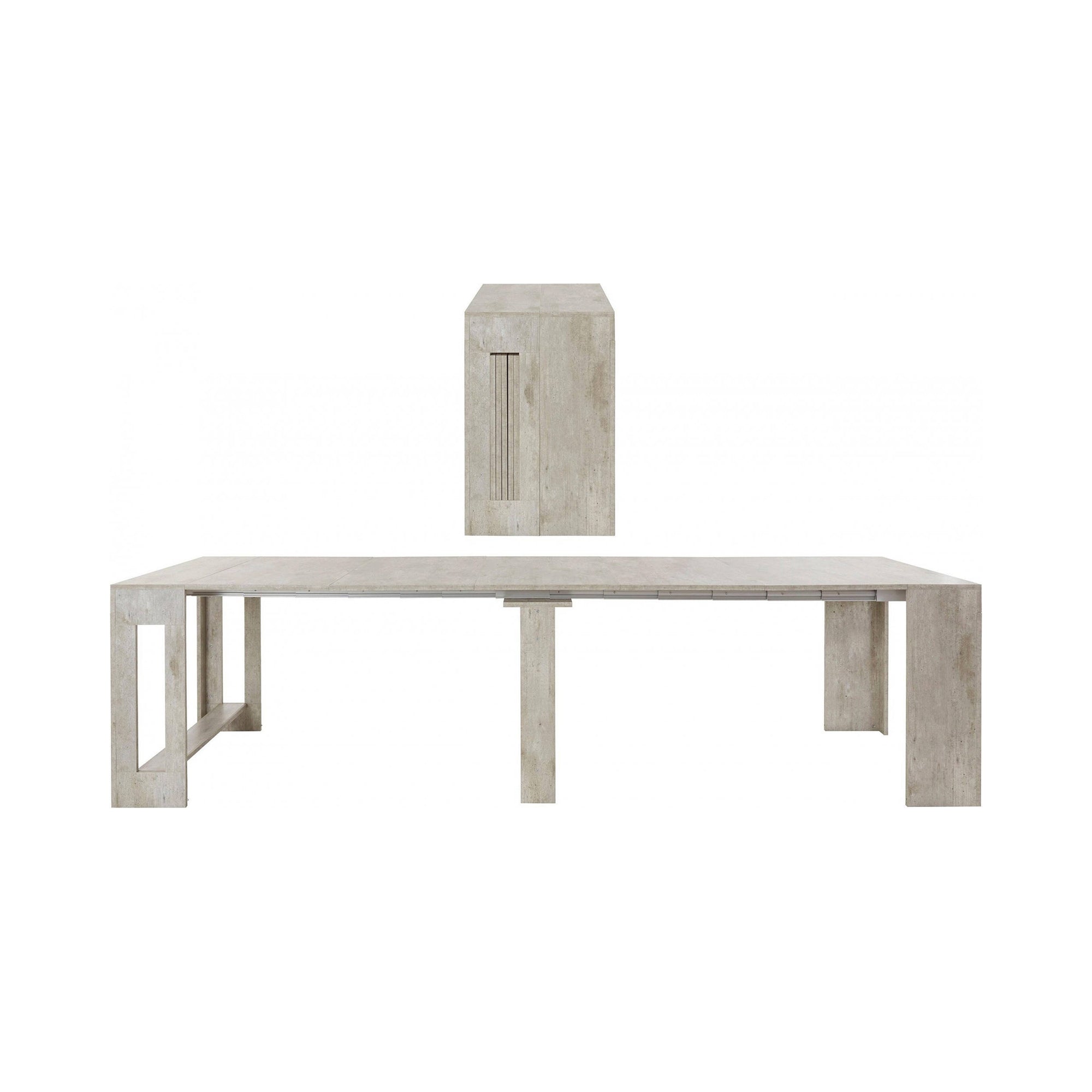 Tavolo da pranzo moderno, Made in Italy, Consolle allungabile fino a 12 posti, con portallunghe, cm 51/300x90h77 Cemento