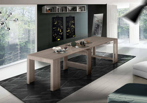 Tavolo da pranzo moderno, Made in Italy, Consolle allungabile fino a 12 posti, con portallunghe, cm 51/300x90h77 Olmo perla