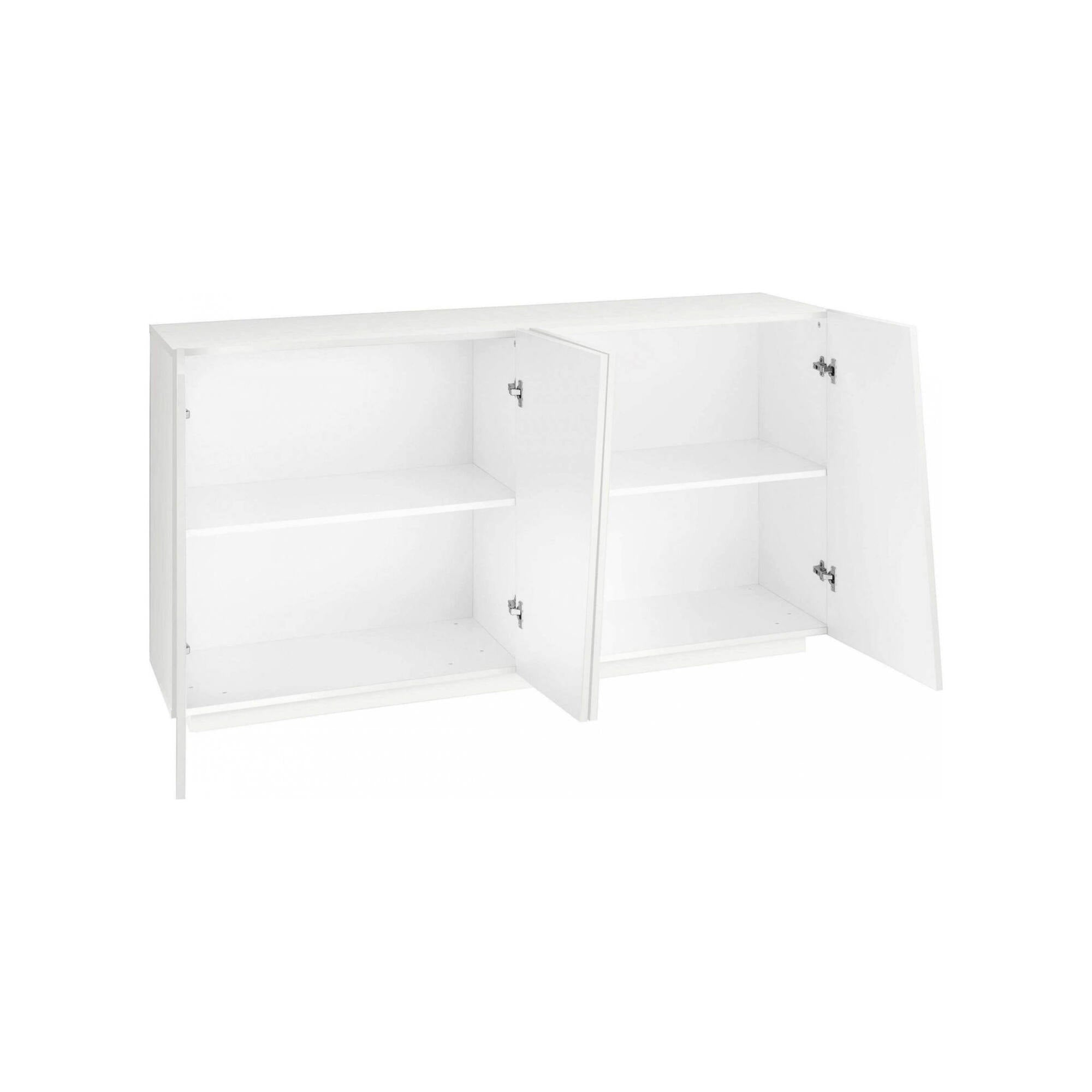 Credenza moderna a 4 ante, Made in Italy, Madia da cucina, Buffet di design da soggiorno, cm 159x43h86, Bianco lucido