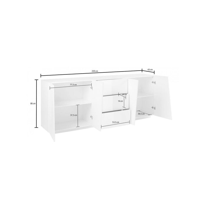 Credenza moderna a 4 ante e 3 cassetti, Made in Italy, Madia da cucina, Buffet di design da soggiorno, cm 220x43h86, Grigio Cenere