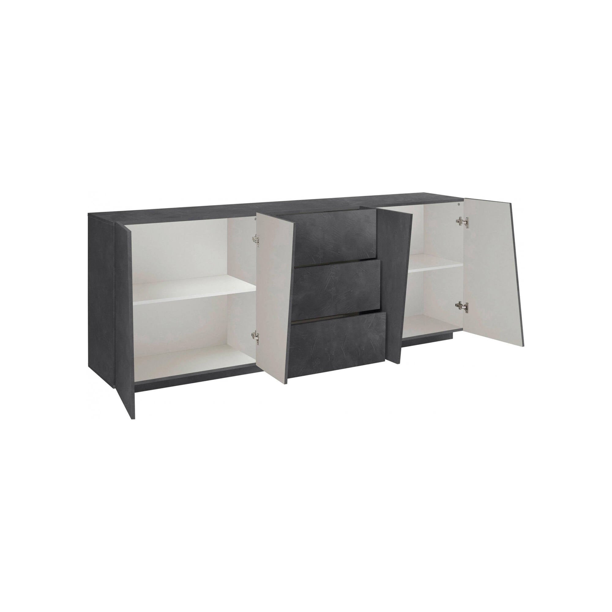 Credenza moderna a 4 ante e 3 cassetti, Made in Italy, Madia da cucina, Buffet di design da soggiorno, cm 220x43h86, Grigio Cenere