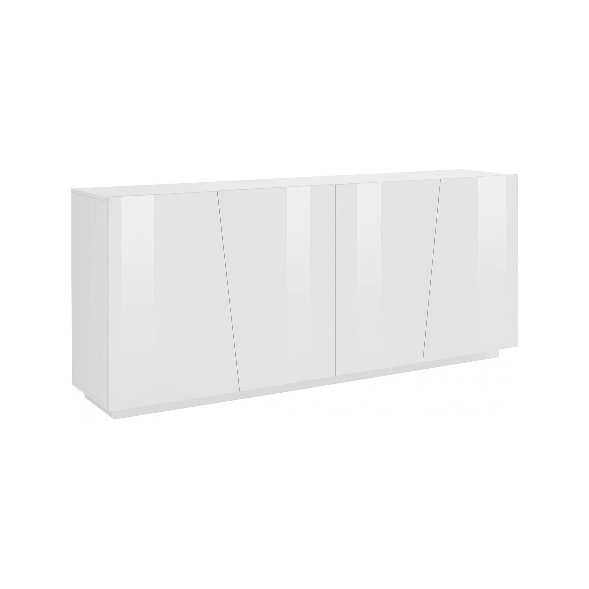 Credenza moderna a 4 ante, Made in Italy, Madia da cucina, Buffet di design da soggiorno, cm 200x43h86, Bianco lucido