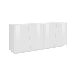 Credenza moderna a 4 ante, Made in Italy, Madia da cucina, Buffet di design da soggiorno, cm 200x43h86, Bianco lucido