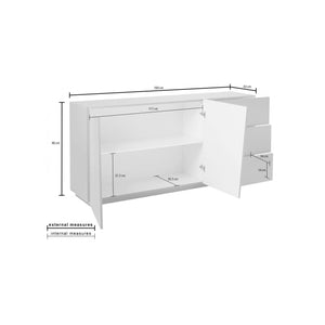 Credenza moderna a 2 ante e 3 cassetti, Made in Italy, Madia da cucina, Buffet di design da soggiorno, cm 180x43h86, Grigio Ardesia