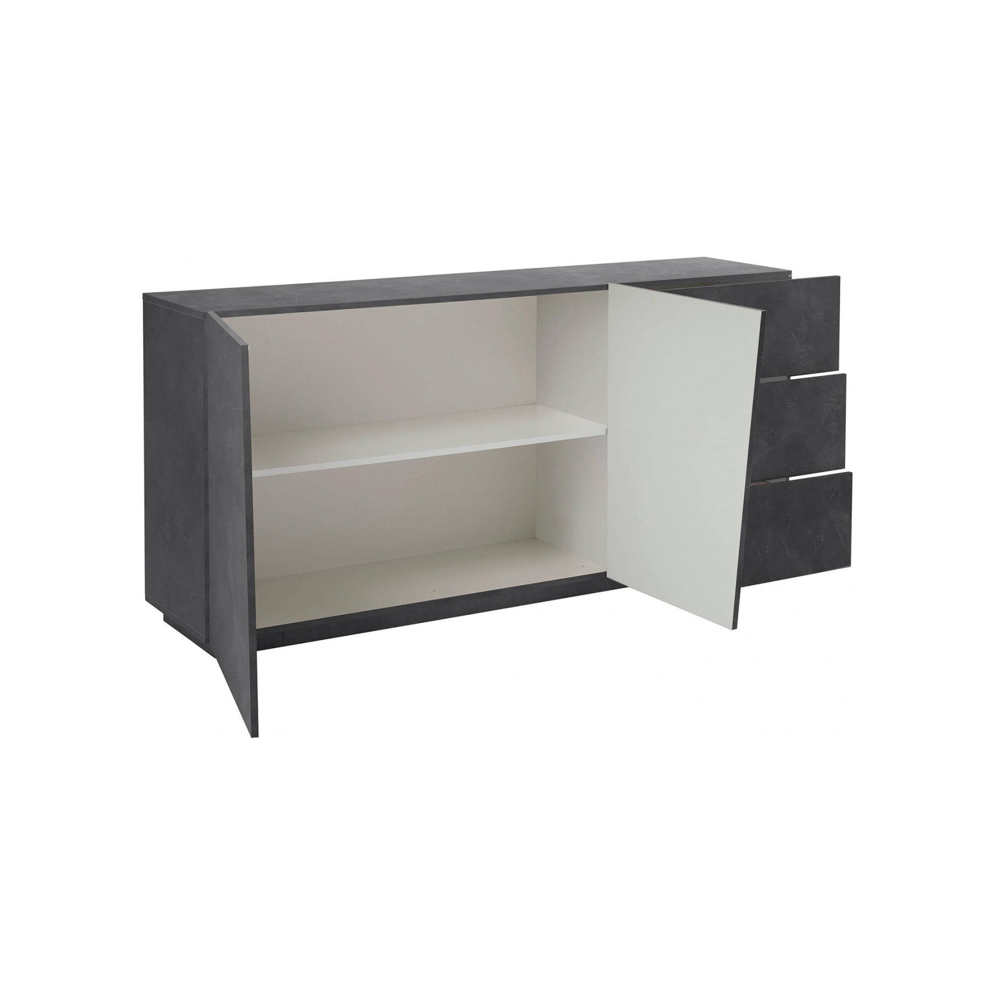 Credenza moderna a 2 ante e 3 cassetti, Made in Italy, Madia da cucina, Buffet di design da soggiorno, cm 180x43h86, Grigio Ardesia