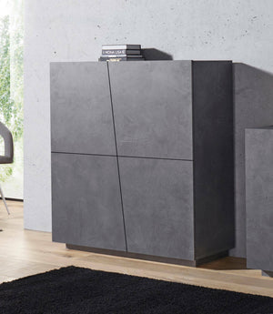 Credenza moderna di design a 4 ante battenti, Made in Italy, Buffet da cucina, Madia con scaffali da cucina, cm 120x43h126, Grigio Ardesia