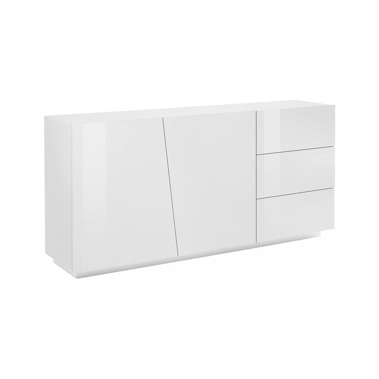 Credenza moderna a 2 ante e 3 cassetti, Made in Italy, Madia da cucina, Buffet di design da soggiorno, cm 180x43h86, Bianco lucido