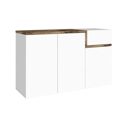 Scarpiera moderna, Made in Italy, 3 ante e 1 anta a ribalta, Mobile Portascarpe da ingresso, cm 120x40h80, Bianco lucido e Acero