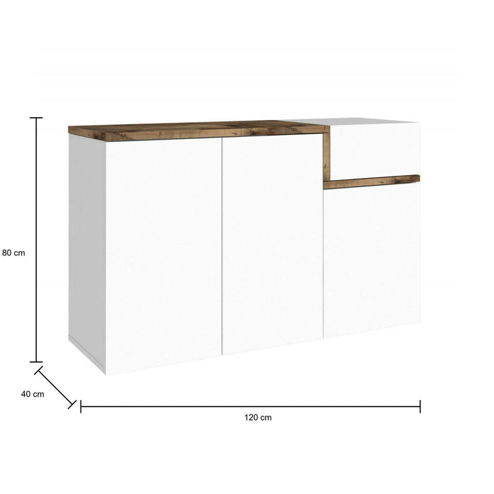 Scarpiera moderna, Made in Italy, 3 ante e 1 anta a ribalta, Mobile Portascarpe da ingresso, cm 120x40h80, Bianco lucido e Acero