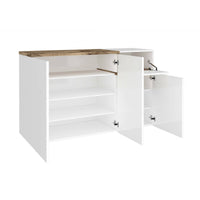 Scarpiera moderna, Made in Italy, 3 ante e 1 anta a ribalta, Mobile Portascarpe da ingresso, cm 120x40h80, Bianco lucido e Acero