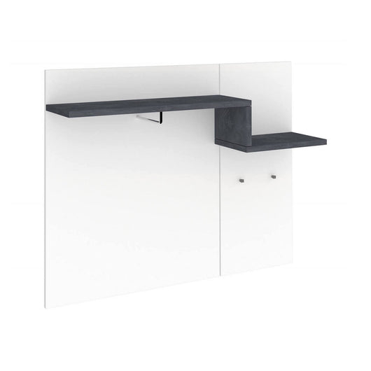 Mobile appendiabiti da ingresso, Made in Italy, con ganci e tubo per appendini, Entratina moderna, cm 120x30h100, Bianco lucido e Grigio Ardesia