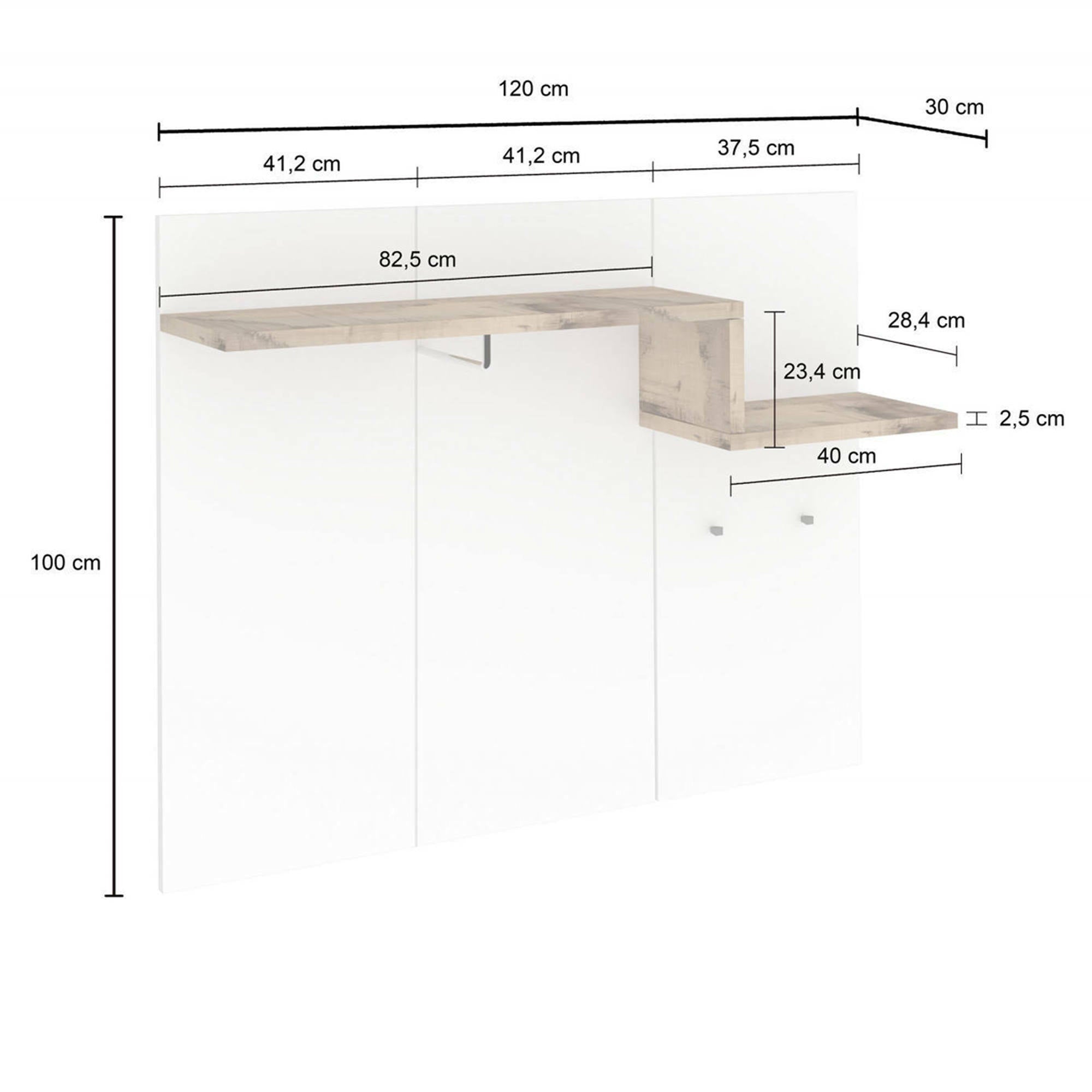 Mobile appendiabiti da ingresso, Made in Italy, con ganci e tubo per appendini, Entratina moderna, cm 120x30h100, Bianco lucido e Acero