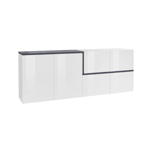 Credenza moderna a 4 ante, Made in Italy, Madia da cucina, Buffet di design da soggiorno, cm 210x40h80, Bianco lucido e Grigio Ardesia