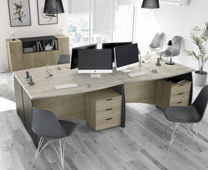 Scrivania Carrollton, Scrittoio da ufficio, Tavolo da studio porta PC con 3 cassetti, cm 136x67h74, Rovere e Antracite