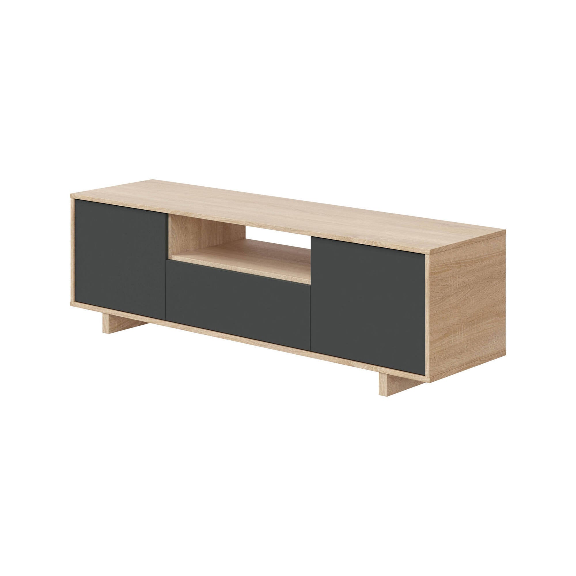 Mobile porta TV Visalia, Credenza per televisione da soggiorno, Supporto TV a 3 ante, Credenza bassa da salotto, cm 150x41h46, Rovere