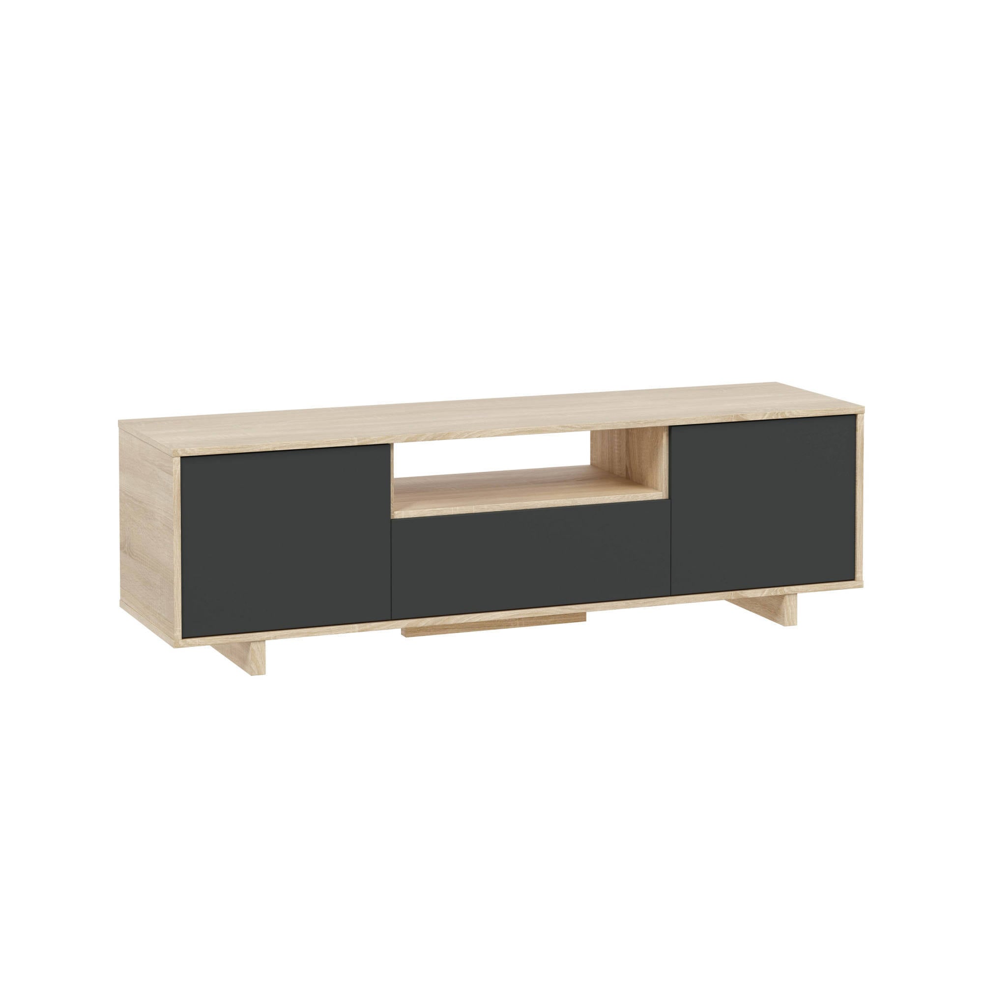 Mobile porta TV Visalia, Credenza per televisione da soggiorno, Supporto TV a 3 ante, Credenza bassa da salotto, cm 150x41h46, Rovere