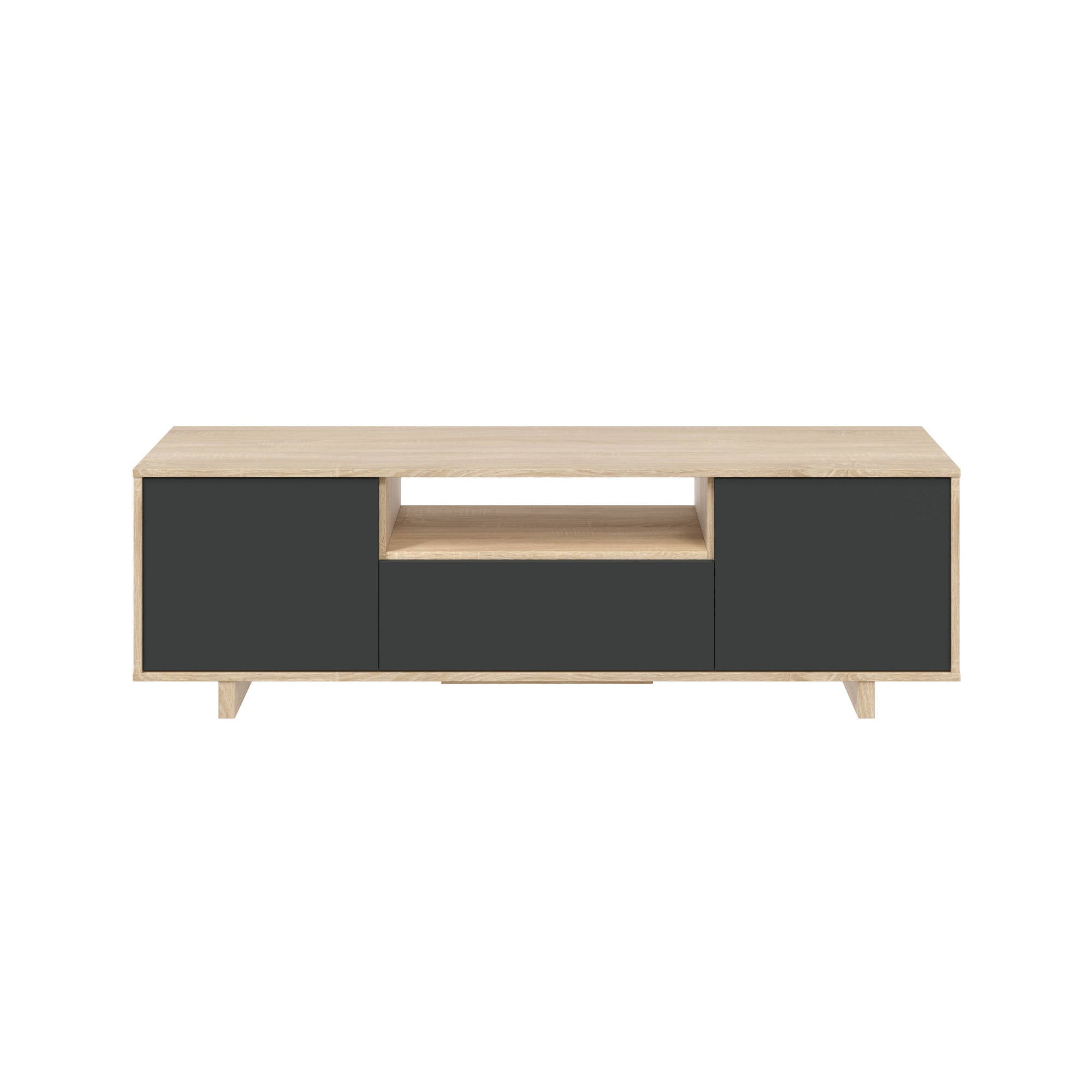 Mobile porta TV Visalia, Credenza per televisione da soggiorno, Supporto TV a 3 ante, Credenza bassa da salotto, cm 150x41h46, Rovere