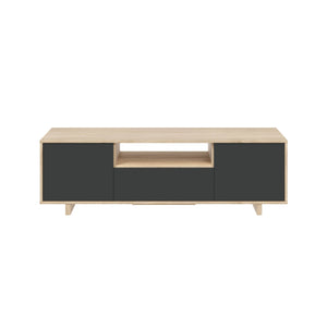 Mobile porta TV Visalia, Credenza per televisione da soggiorno, Supporto TV a 3 ante, Credenza bassa da salotto, cm 150x41h46, Rovere