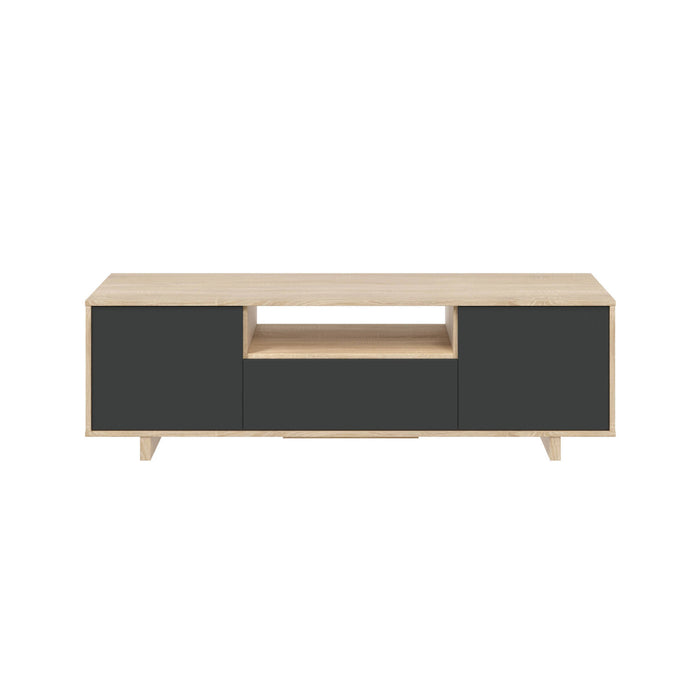 Mobile porta TV Visalia, Credenza per televisione da soggiorno, Supporto TV a 3 ante, Credenza bassa da salotto, cm 150x41h46, Rovere