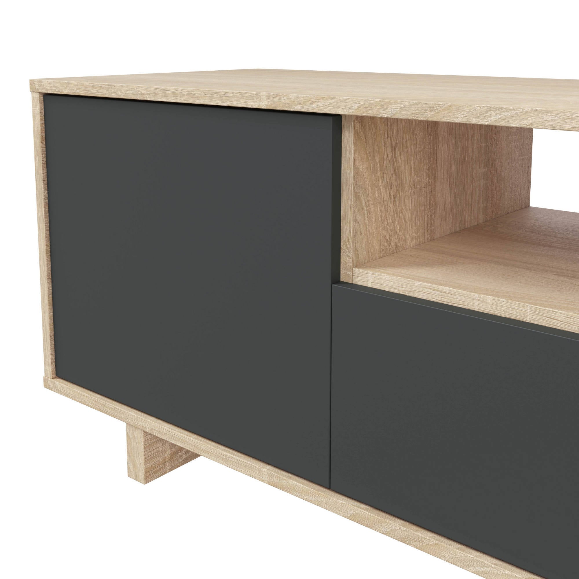 Mobile porta TV Visalia, Credenza per televisione da soggiorno, Supporto TV a 3 ante, Credenza bassa da salotto, cm 150x41h46, Rovere