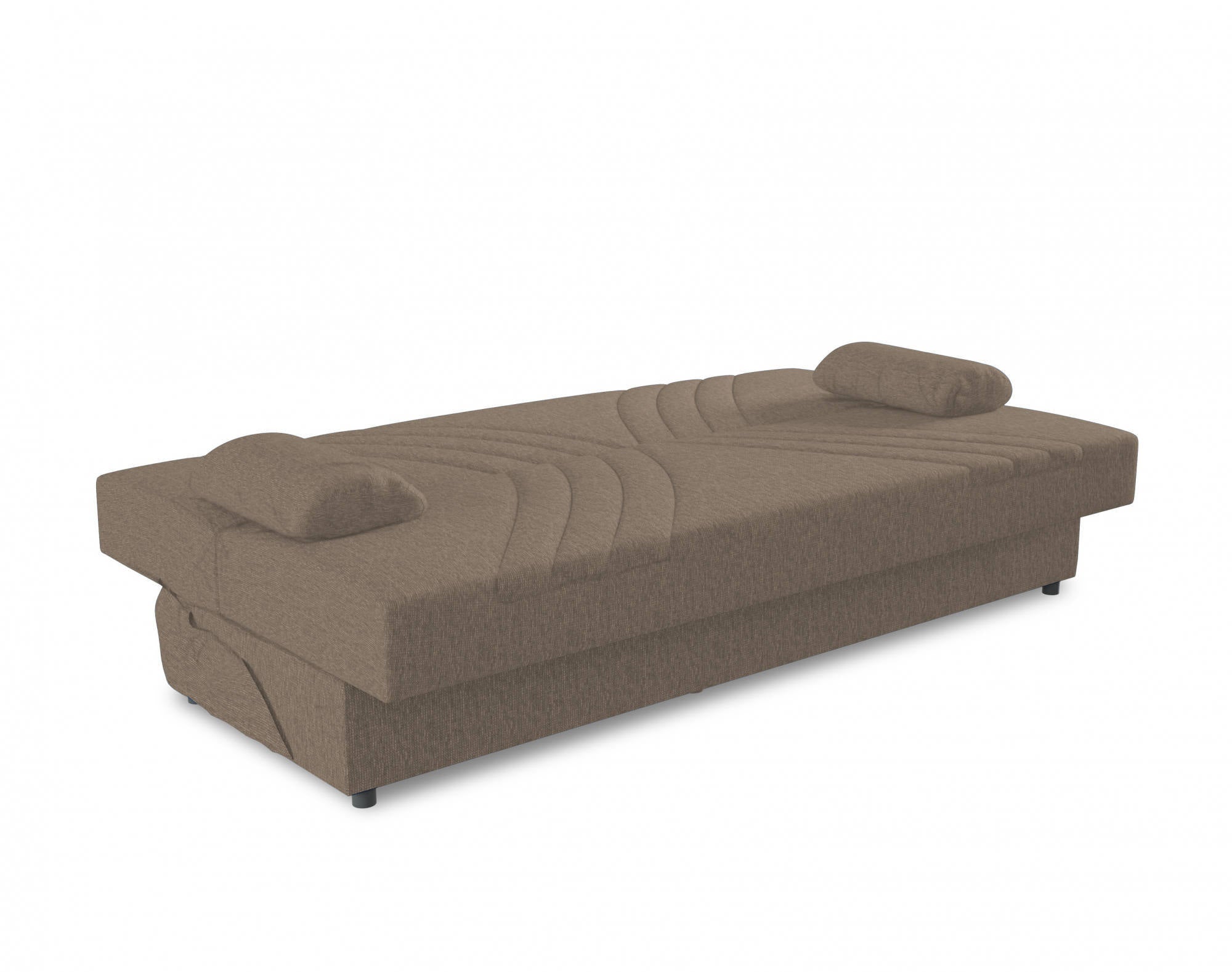 Divano letto Ramon, Divano letto contenitore a 3 posti con 2 cuscini inclusi, Sofà da soggiorno in tessuto imbottito con apertura click-clack, Cm 181x81h88, Beige