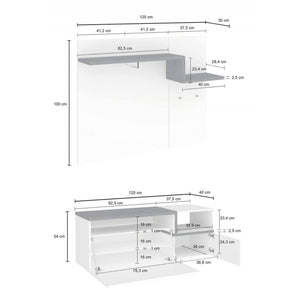 Mobile da ingresso portascarpe, Made in Italy, Entratina con appendiabiti e scarpiera, Porta TV, cm 120x40h54, Bianco lucido e Acero