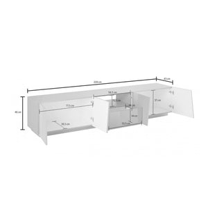 Mobile da soggiorno Porta TV, Made in Italy, Credenza per TV da salotto a 4 ante e 1 cassetto, cm 220x43h46, Bianco lucido