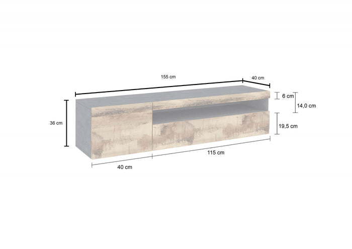 Mobile da soggiorno Porta TV, Made in Italy, Supporto per TV da salotto 2 ante, cm 150x40h37, Grigio Ardesia e Acero, con luce LED blu