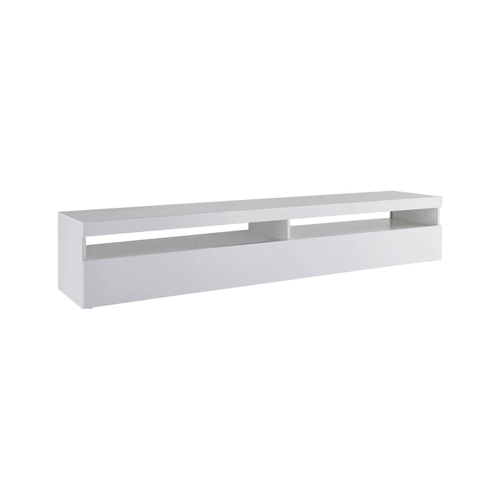 Mobile da soggiorno Porta TV, Made in Italy, Credenza per TV a 1 anta a ribalta e ripiani, cm 200x45h36, Bianco lucido, con luce LED bianca