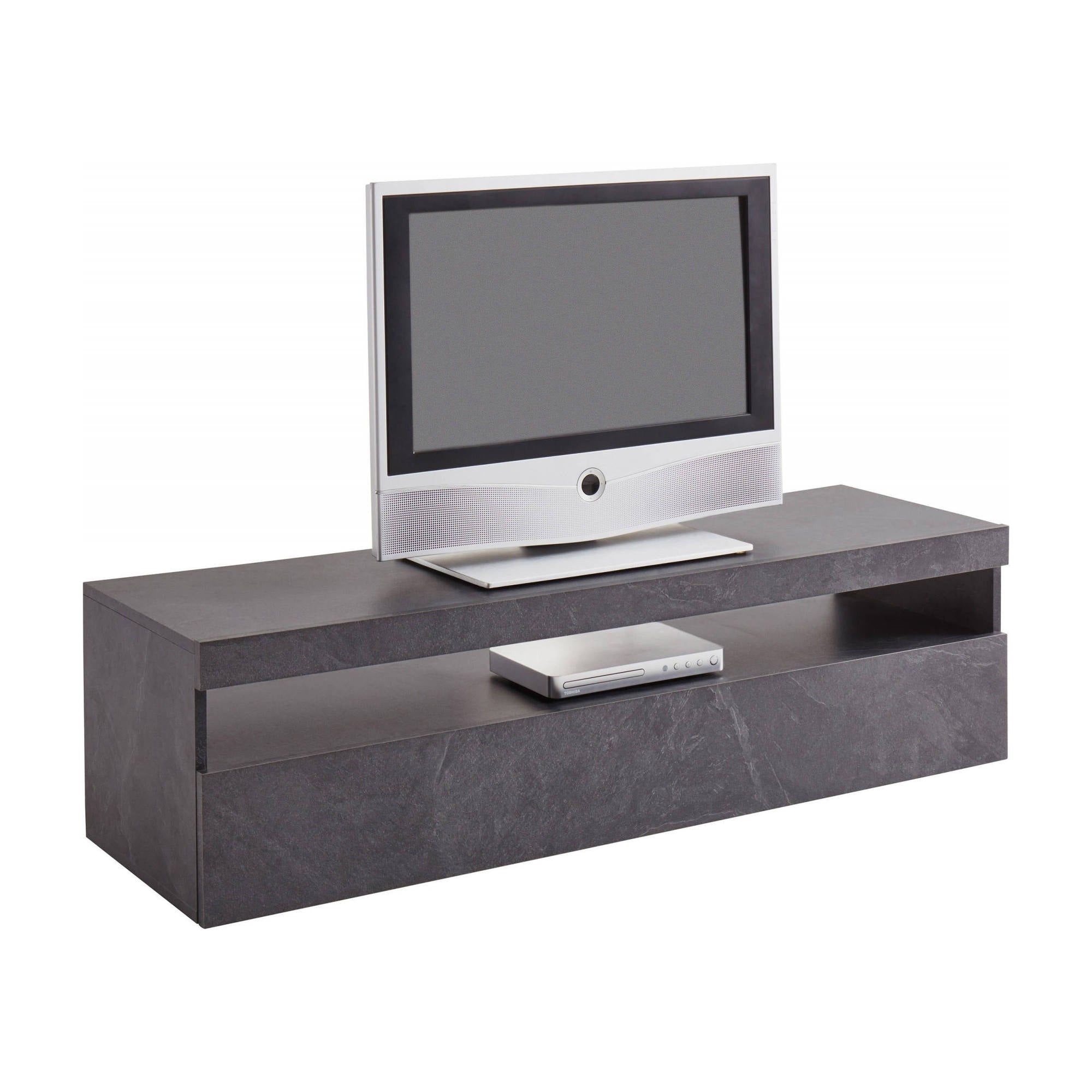 Mobile da soggiorno Porta TV, Made in Italy, Supporto per TV a 1 anta, Credenza da salotto, cm 130x45h36, Grigio Cenere, con luce LED bianca