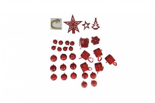 Box 50 pezzi decorazioni natalizie multi-forma, Ornamenti e Puntale, Set assortimento palline di Natale, Scatola set albero di Natale, Da 4 a 7 cm, colore Rosso