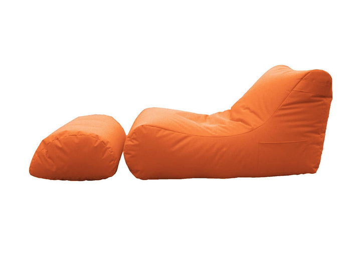 Chaise Longue moderna da soggiorno, Made in Italy, Poltrona con poggiapiedi in Nylon, Pouf imbottito per camera da letto, cm 120x80h60, colore Arancio