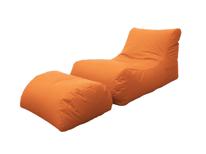 Chaise Longue moderna da soggiorno, Made in Italy, Poltrona con poggiapiedi in Nylon, Pouf imbottito per camera da letto, cm 120x80h60, colore Arancio