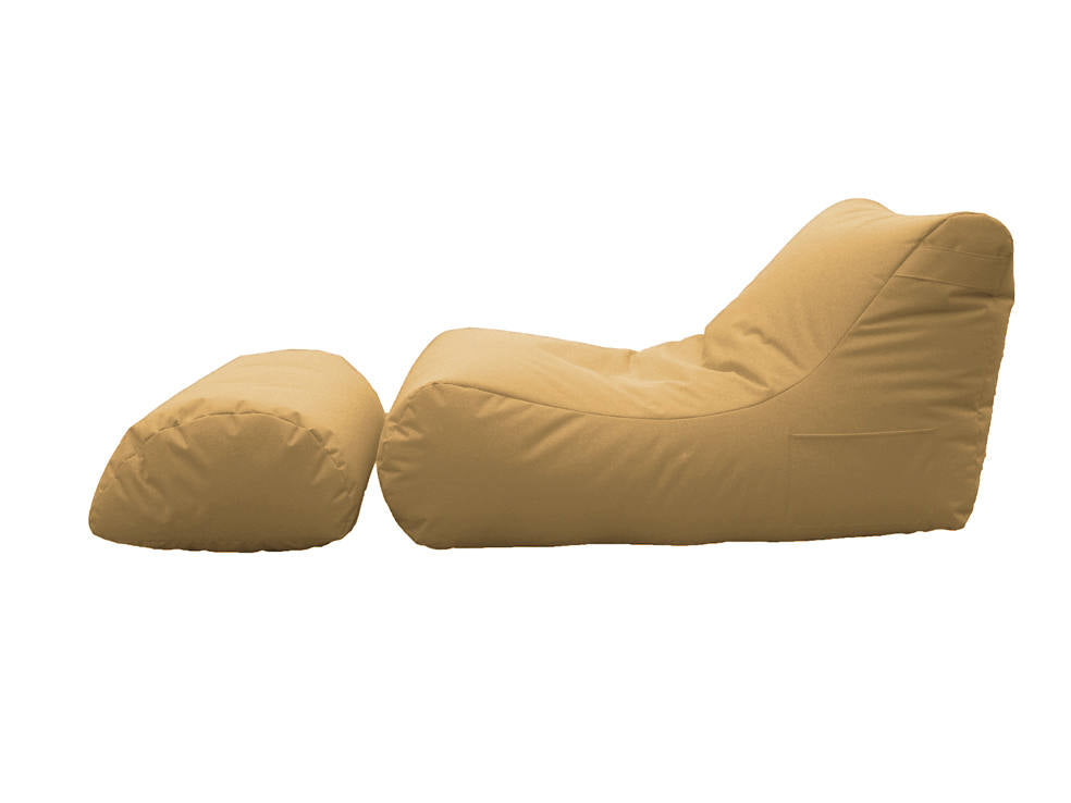 Chaise Longue moderna da soggiorno, Made in Italy, Poltrona con poggiapiedi in Nylon, Pouf imbottito per camera da letto, cm 120x80h60, colore Beige