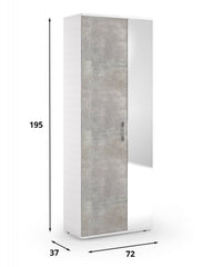 Scarpiera Tarassaco, Mobile multiuso da ingresso con anta a specchio , Armadio moderno portascarpe a 6 ripiani, Made in Italy, Cm 72x37h195, Bianco e Cemento