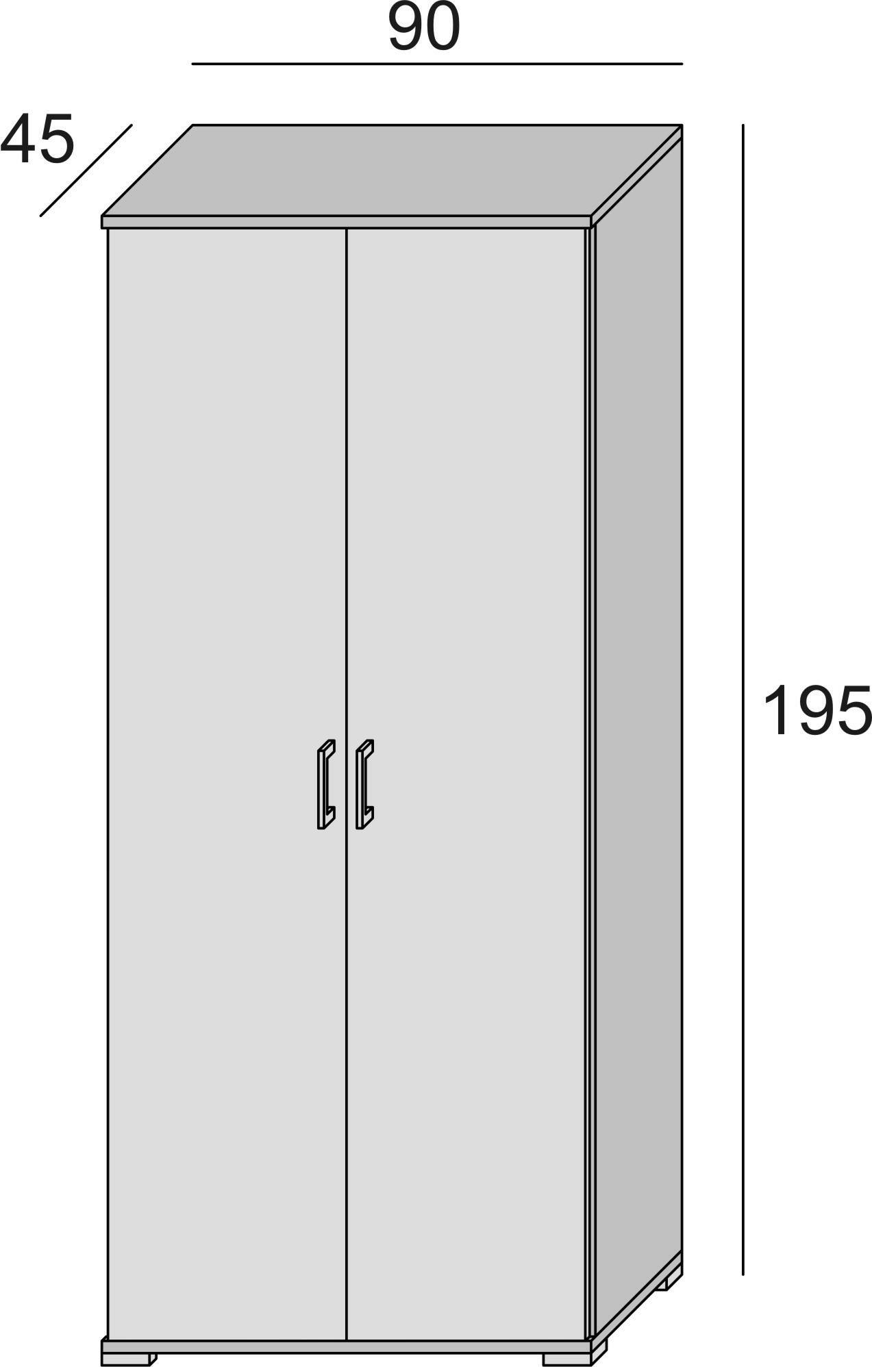 Armadio multiuso Alisso, Mobile lineare a 2 Ante battenti, Guardaroba a 4 ripiani regolabili, Scarpiera moderna, Made in Italy, Cm 90x45h195, Rovere e Bianco