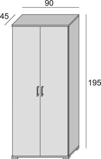 Armadio multiuso Alisso, Mobile lineare a 2 Ante battenti, Guardaroba a 4 ripiani regolabili, Scarpiera moderna, Made in Italy, Cm 90x45h195, Rovere e Bianco