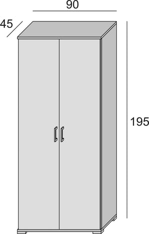 Armadio multiuso Alisso, Mobile lineare a 2 Ante battenti, Guardaroba a 4 ripiani regolabili, Scarpiera moderna, Made in Italy, Cm 90x45h195, Rovere e Bianco