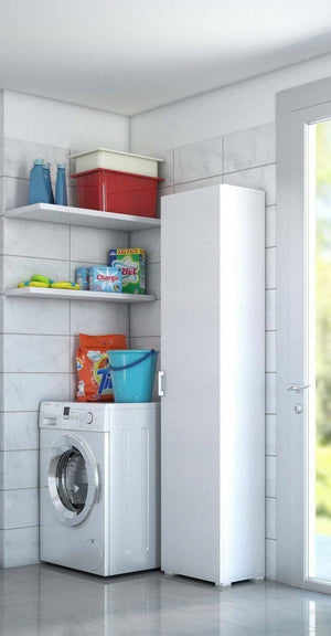 Armadio multiuso Aquilegia, Mobile lineare a 1 Anta battenti e 4 ripiani regolabili, Mobile a colonna per bagno, Made in Italy, Cm 45x45h195, Bianco