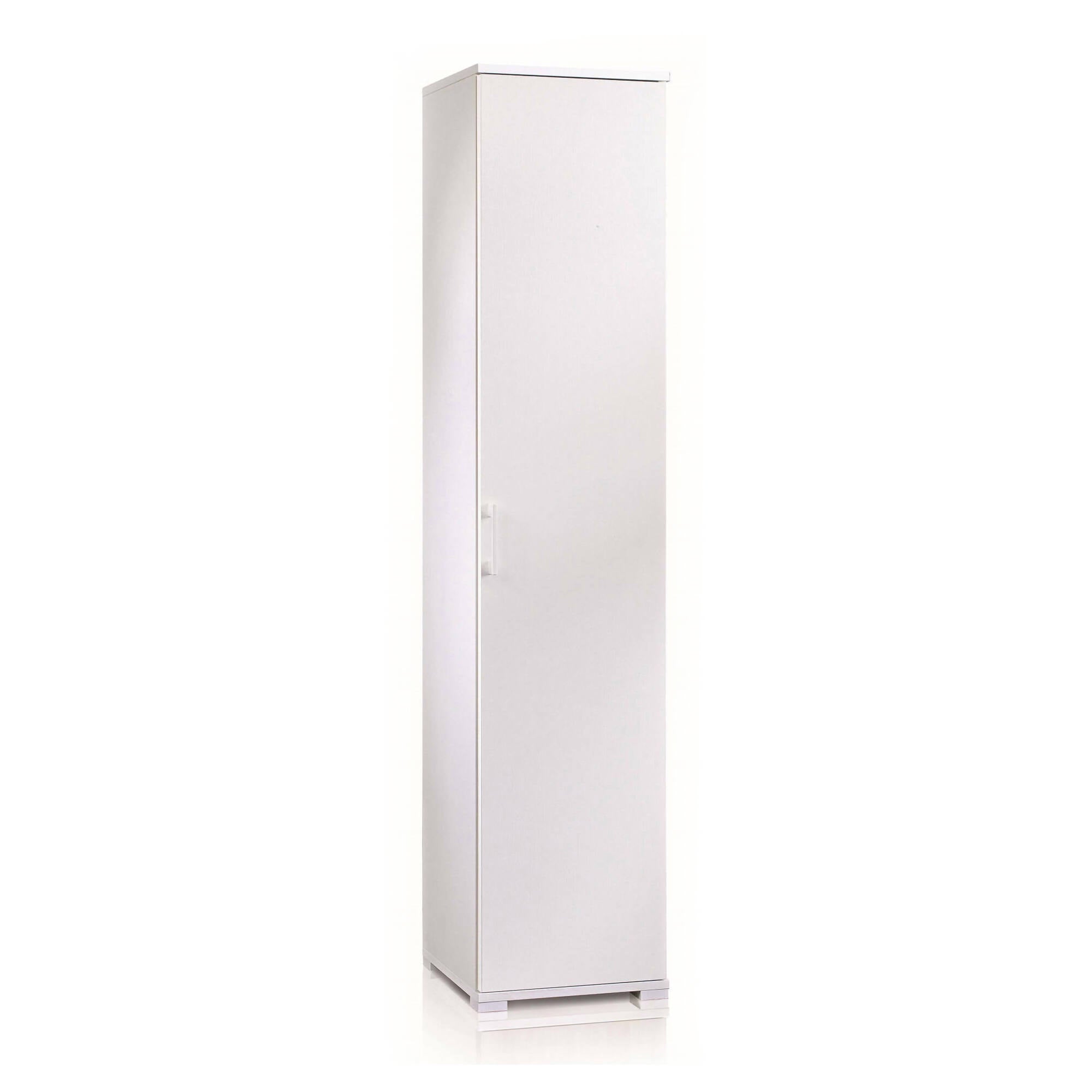 Armadio multiuso Aquilegia, Mobile lineare a 1 Anta battenti e 4 ripiani regolabili, Mobile a colonna per bagno, Made in Italy, Cm 45x45h195, Bianco