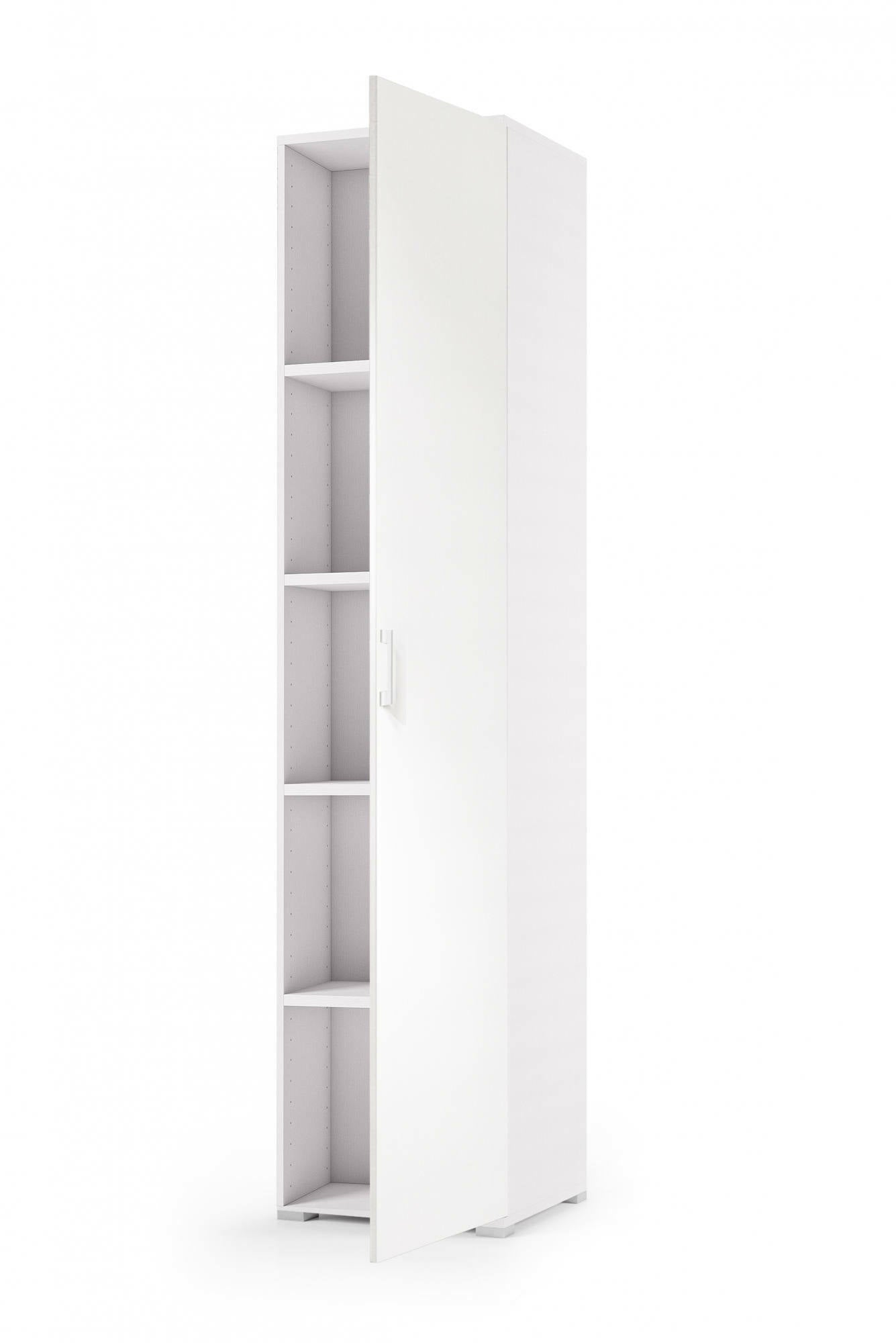 Armadio multiuso Aquilegia, Mobile lineare a 1 Anta battenti e 4 ripiani regolabili, Mobile a colonna per bagno, Made in Italy, Cm 45x45h195, Bianco