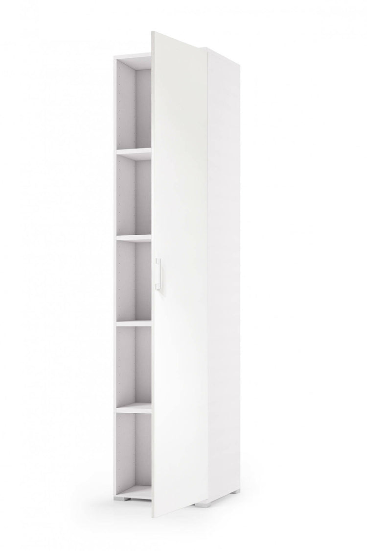 Armadio multiuso Aquilegia, Mobile lineare a 1 Anta battenti e 4 ripiani regolabili, Mobile a colonna per bagno, Made in Italy, Cm 45x45h195, Bianco