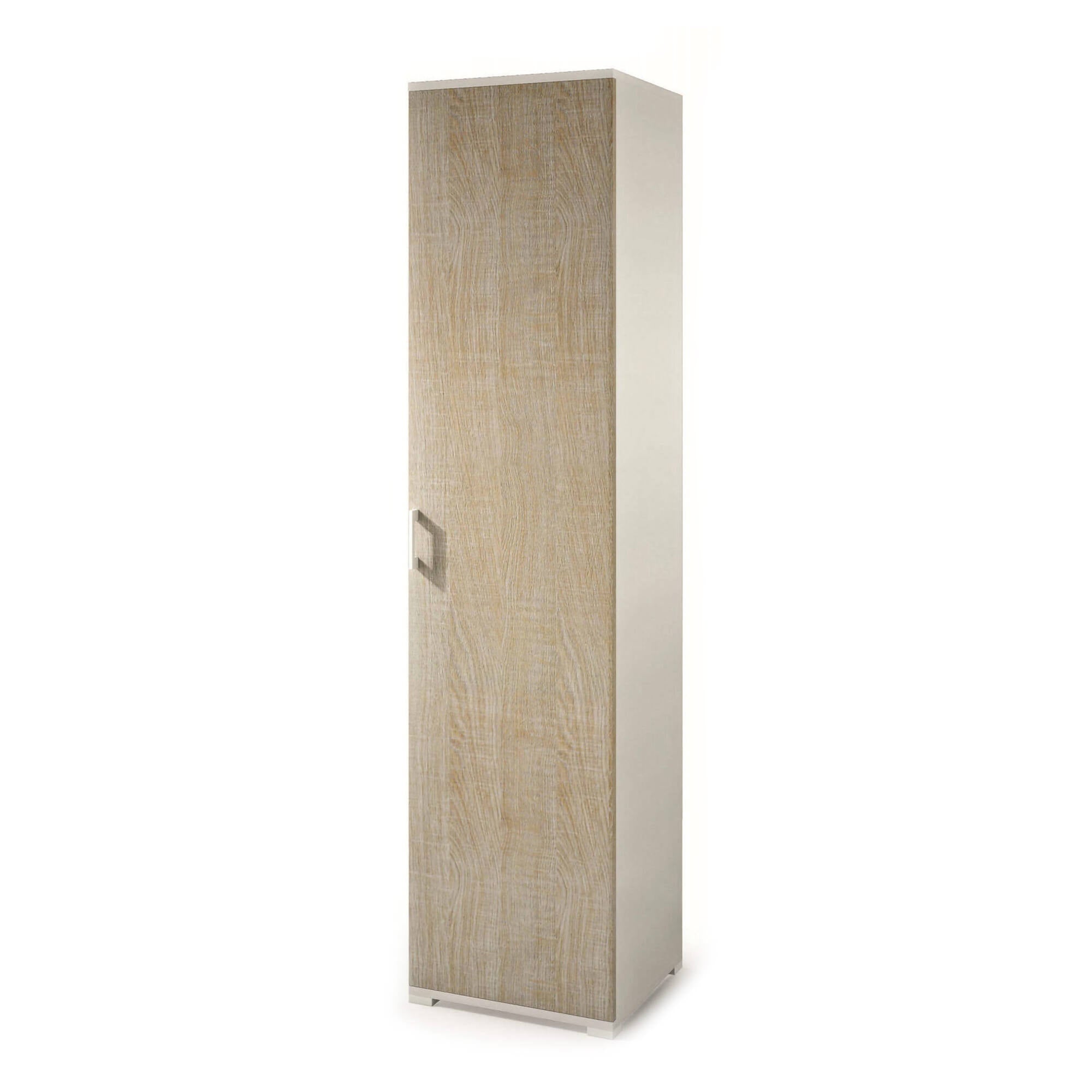 Armadio multiuso Aquilegia, Mobile lineare a 1 Anta battenti e 4 ripiani regolabili, Mobile a colonna per bagno, Made in Italy, Cm 45x45h195, Rovere e Bianco