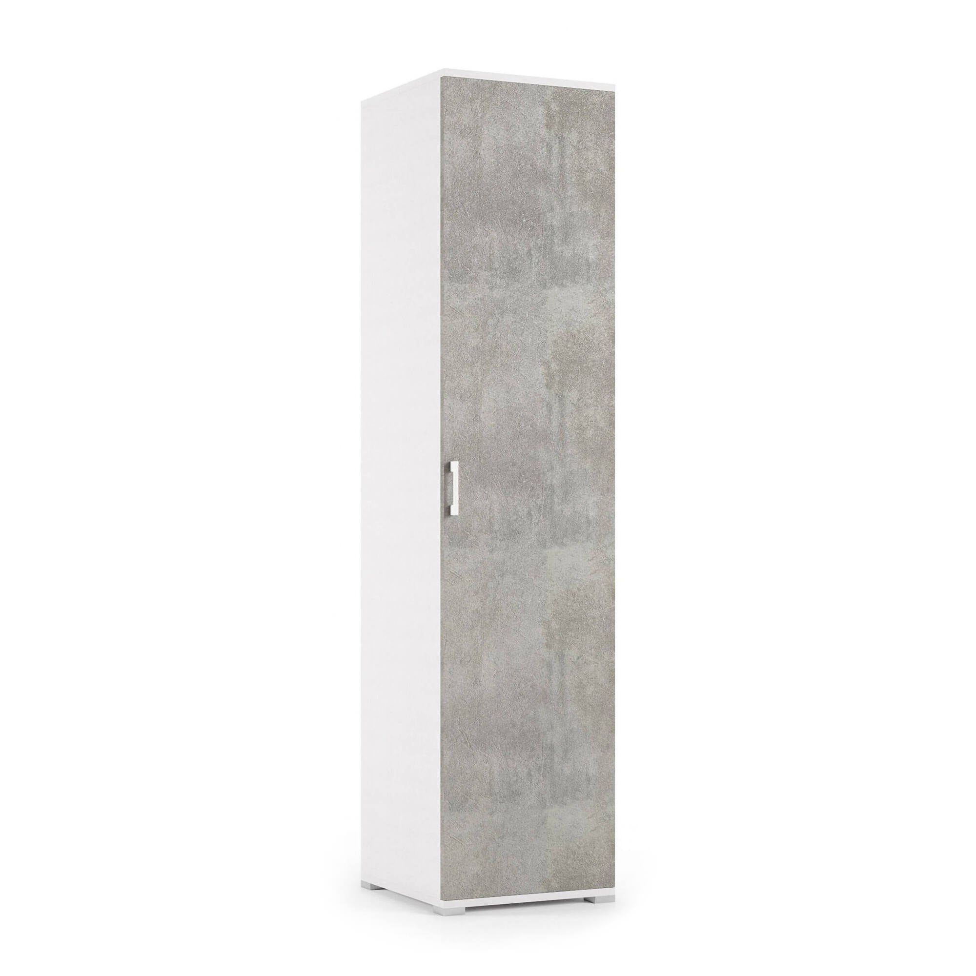 Armadio multiuso Aquilegia, Mobile lineare a 1 Anta battenti e 4 ripiani regolabili, Mobile a colonna per bagno, Made in Italy, Cm 45x45h195, Cemento e Bianco