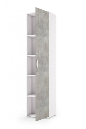 Armadio multiuso Aquilegia, Mobile lineare a 1 Anta battenti e 4 ripiani regolabili, Mobile a colonna per bagno, Made in Italy, Cm 45x45h195, Cemento e Bianco