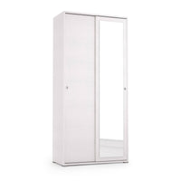 Guardaroba Tulipano, Armadio a 2 ante scorrevoli e specchio, Mobile con barra appendiabiti e ripiani, Made in Italy, Cm 90x45h195, Bianco