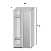 Guardaroba Tulipano, Armadio a 2 ante scorrevoli e specchio, Mobile con barra appendiabiti e ripiani, Made in Italy, Cm 90x45h195, Bianco