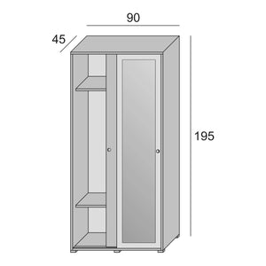 Guardaroba Tulipano, Armadio a 2 ante scorrevoli e specchio, Mobile con barra appendiabiti e ripiani, Made in Italy, Cm 90x45h195, Bianco