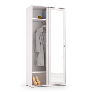 Guardaroba Tulipano, Armadio a 2 ante scorrevoli e specchio, Mobile con barra appendiabiti e ripiani, Made in Italy, Cm 90x45h195, Bianco