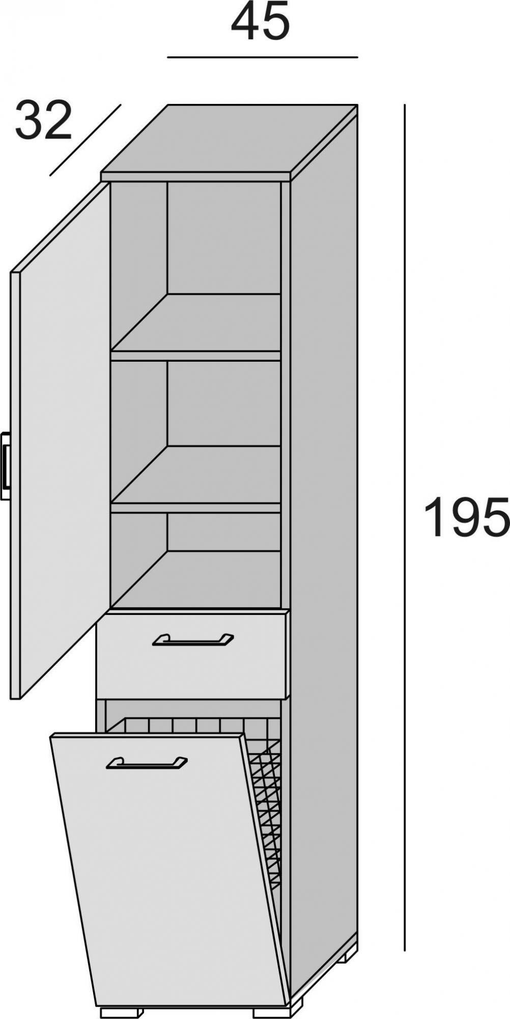 Armadio multiuso Escolzia, Mobile lavanderia lineare a 2 Ante, Colona da bagno con cestello potrabiancheria, Made in Italy, Cm 45x32h195, Bianco